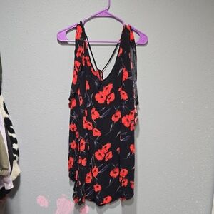 Black and Red Floral Sleeveless Top